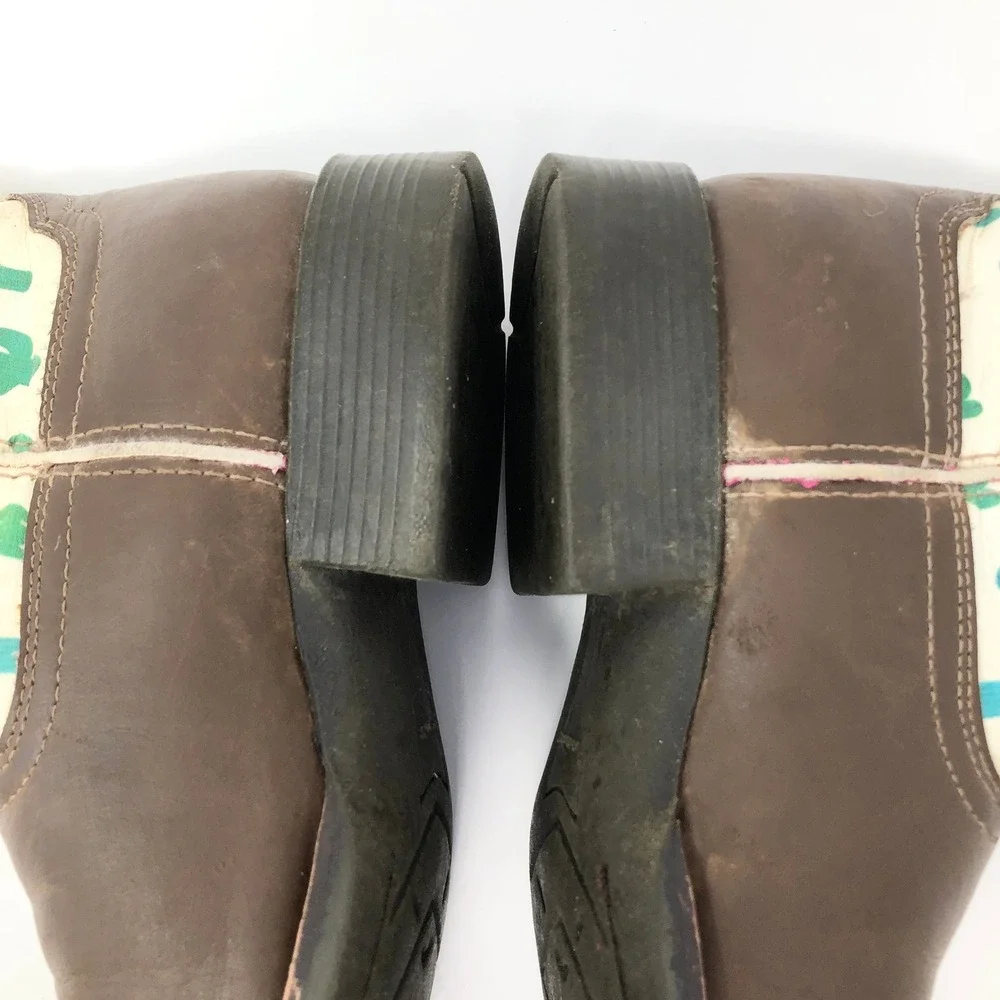 Ariat Youth Girls Size 3 Cactus Print Brown Leather Round Toe Western Boots